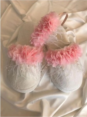 İrembaby Kadın Pudra Incili Çiçek Süslemeli Lohusa Terlik Taç Takımı 1039 – Lohusa Seti – Lohusa Seti – Lohu