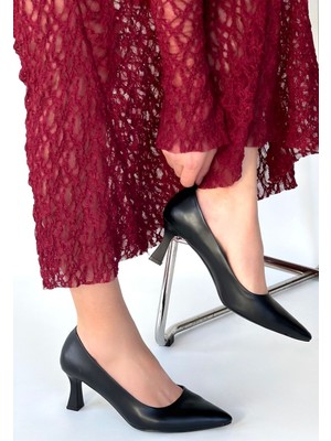 Hkursat Siyah Cilt Kadın Topuklu Ayakkabı