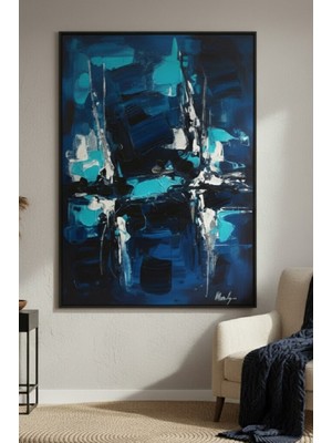 Safir Design Gece Mavisi Soyut Kompozisyonlu Şık Çerçeveli Tablo
