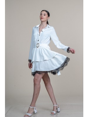 MissVina Dantel Detaylı Uzun Kollu Kısa Elbise 50371