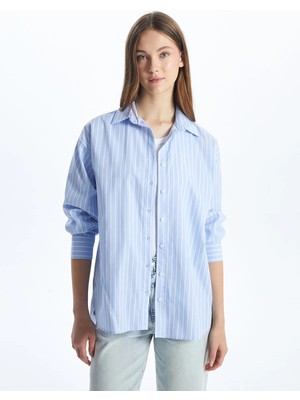 Lc Waikiki Yeni Sezon Çizgili Oversize Poplin Kadın Gömlek