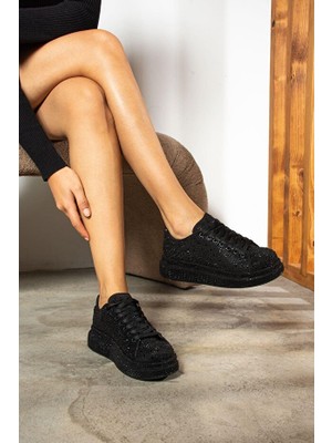 White Line Ahmet Çağlar MULLA01 Kadın Taşlı Sneaker Ayakkabı Siyah