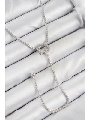 Luz&Pos Pirinç Zirkon Taşlı Kalp Model Gümüş Renk  Y Kolye