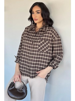 Gülseli Kadın Ekose Desenli Salaş Gömlek P-00020422