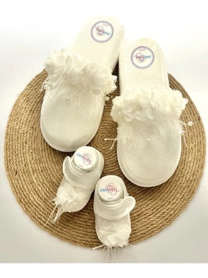 İrembaby Anne Bebek Lohusa Seti Beyaz Çiçekli Incili Tasarım Lohusa Terliği Bebek Ayakkabısı
