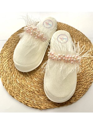 İrembaby Anne Lohusa Terliği Pembe Incili Tüylü Lohusa Terliği Özel Tasarım