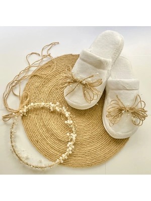 İrembaby Anne Bebek Lohusa Seti Hasırlı Incili Lohusa Tacı ve Terlik Lohusa Takımı Gelin Tacı ve Terliği