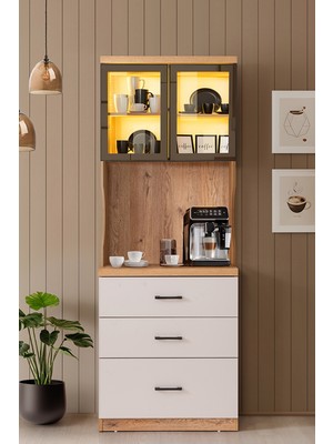 Setay Vitrinli Ünite, Liveo Kahve Köşesi, Çok Amaçlı Çekmeceli Camlı Kahve Ünitesi