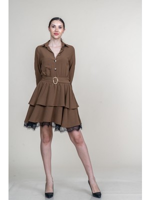 MissVina Dantel Detaylı Uzun Kollu Kısa Elbise 50371