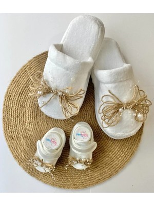 İrembaby Anne Bebek Lohusa Seti Hasırlı Incili Terlik ve Bebek Ayakkabısı Lohusa Takımı Çekim-Mevlüt