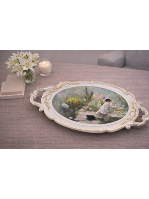 Zucci Home Hürrem Lüx Sunum Tepsisi | Bahar Bahçesi - Dekoratif Servis Tepsisi | 48X28 cm