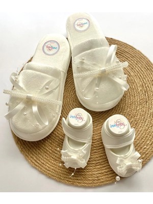 İrembaby Anne Bebek Lohusa Seti Beyaz Incili Özel Tasarım Lohusa Terliği Bebek Ayakkabısı