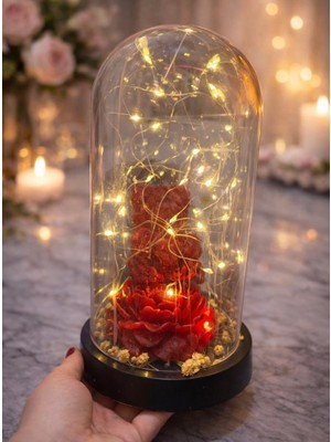 PerloraCo Çiçek Mum Özel Tasarım Işıklı Ledli Fanus