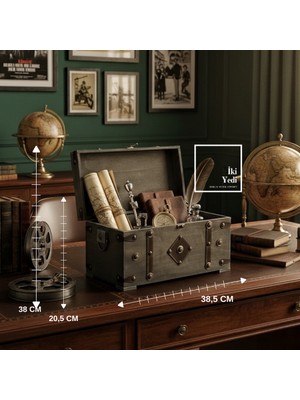 İki Yedi Konsept Toonan 772 Vintage Sandık Dekoratif Saklama Kutusu Retro Ofis Antika Tarz Organizer Hazine Sandığı