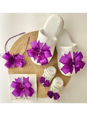 İrembaby Anne Bebek Lohusa Seti Mor Lohusa Tacı Terlik Bebek Ayakkabısı ve Bebek Saç Bandı Lohusa Takımı