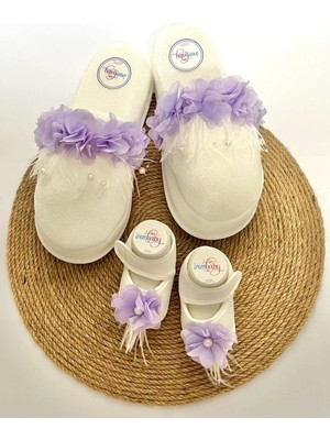 İrembaby Anne Bebek Lohusa Seti Lila Çiçekli Incili Lohusa Terliği Bebek Ayakkabısı