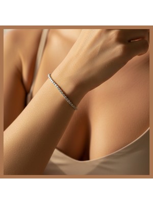 Norayn Su Yolu Çelik Bileklik Kadın | Zirkon Taşlı Gümüş Renk Paslanmaz Çelik Zarif Işıltılı Bileklik