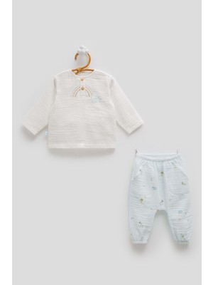 Caramell Jungle Frıends Yarım Patlı Müslin Alt Üst Takım - Mavi - 74-80 cm Mavi