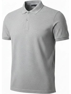 Luz&Pos Erkek Pike Kumaş Düğmeli Yaka Regular Fit Günlük Kısa Kol Tişört T-Shirt - Gri