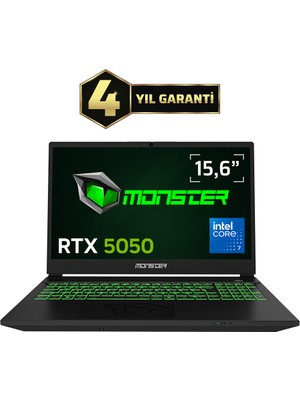 Monster Abra A5 V22.2.5 Intel Core 7 250H 32 GB RAM 1 TB SSD 8 GB RTX 5050 Windows 15,6" FHD 144 Hz Oyun Bilgisayarı
