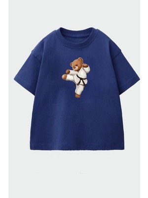 Monila Erkek Çocuk Pamuklu Bisiklet Yaka Karate Ayıcık Baskılı T-Shirt