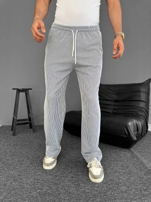 Su Yolu Çizgili Cepli Pantalon - Gri