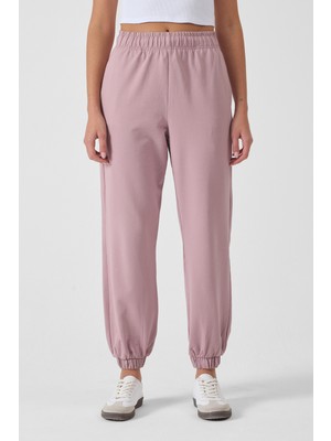 Hdm Kadın Leylak Yüksek Bel Lastikli Paça Bağcıklı Rahat Kalıp Jogger Eşofman Altı - H5991