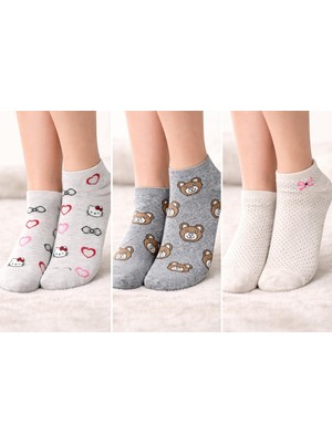 Admera 3’lü Kadın Pamuklu Sneaker Desenli Babet Günlük Spor Çorap 36-40