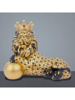 Elifeshop Lüks Taçlı Aslan Heykeli 20 cm Dekoratif Premium Biblo Büst Yeni Ev & Ofis Hediyesi