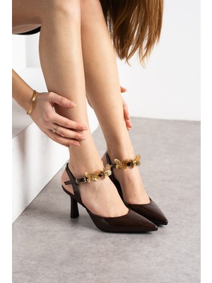 Best Cover Marıposa Kadın Kelebek Aksesuarlı 7 cm Ince Topuklu Bilekten Bantlı Sivri Burun Ayakkabı