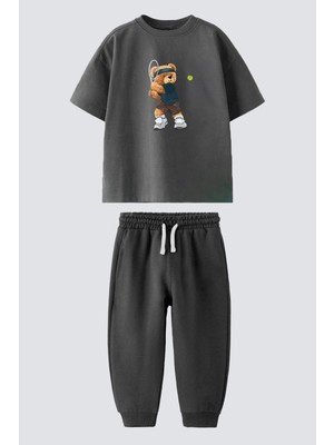 Monila Erkek Çocuk Pamuklu Ayıcık Baskılı T-Shirt ve Eşofman 2'li Takım