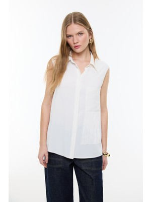 ROMAN Püskül Detaylı Kolsuz Gömlek Ekru YY013037_049