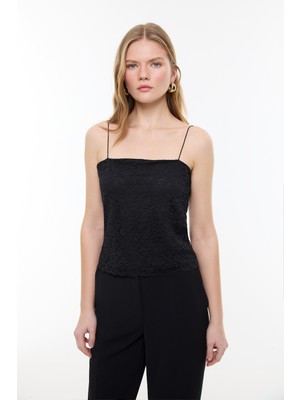 ROMAN Dantel Detaylı Saten Askılı Büstiyer Siyah YY014003_001