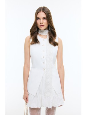 ROMAN Bele Oturan Toka Detaylı Yelek Beyaz YY017003_002