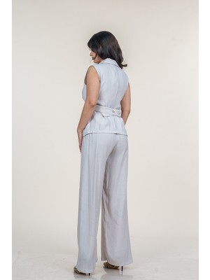 MissVina Arkadan Kemerli Yelek ve Beli Arkadan Lastikli Önden Fermuarlı Bol Paça Modal Pantolon 1290