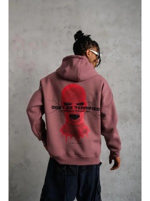 Erkek Maske Baskılı Kapüşonlu Sweat - Gül Kurusu