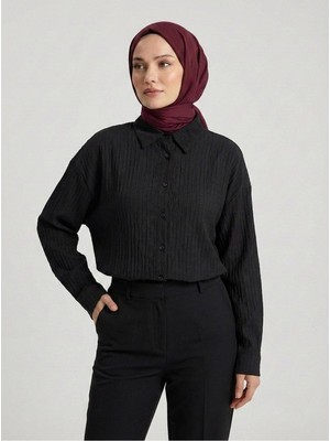 Miostil Çizgi Raporlu Keten Tunik-Siyah