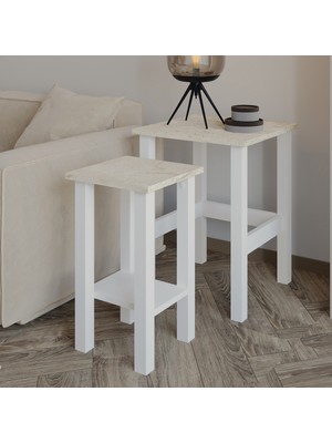 İnarch Dizayn Inarch Dizayn Gina 2’li Kare Sehpa Seti–modern,iç Içe Geçebilen,yer Tasarruflu Tasarım,ahşap Ayaklı