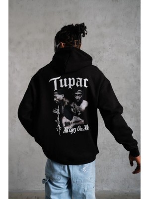 Erkek Oversize Üç Iplik Kapüşonlu Sweat – Siyah Kol ve Etek Ribana Detaylı, Ön ve Sırt Baskılı, Kanguru Cepli Rahat Kalıp Model