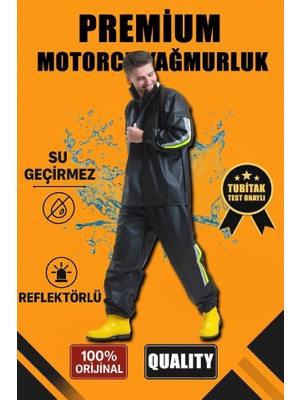 Premium Motorcu Kurye Yağmurluk Takım Su Geçirmez Pvc Kumaş Reflektörlü Tübitak Onaylı - Siyah