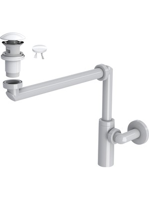 Suera Luna Yer Tasarruflu Lavabo Sifonu + Elixir Pop-Up Set (Parlak Beyaz - Taşma Delikli)