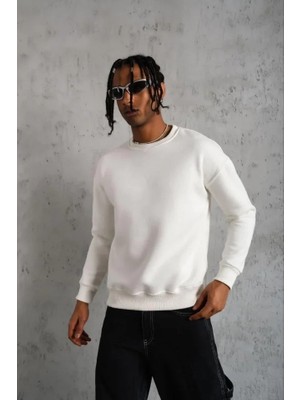 Erkek Düz Bisiklet Yaka Sweat - Beyaz