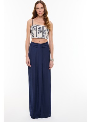 ROMAN Drape Detaylı Geniş Paça Pantolon Lacivert YY012074_015