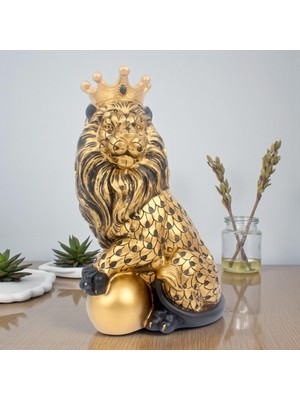 Elifeshop Lüks Taçlı Aslan Heykeli 23 cm Dekoratif Premium Biblo Büst Yeni Ev & Ofis Hediyesi