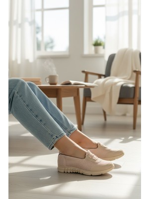 Bej File Detaylı Ortpedik Günlük Ayakkabı