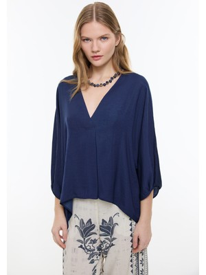 ROMAN V Yaka Yarasa Kol Gömlek Lacivert YY013541_015