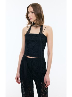 ROMAN Dantel Detaylı Saten Askılı Büstiyer Siyah YY014029_001