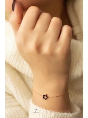 By Barun Yıldız Gümüş Bileklik 925 Ayar Siyah Taşlı