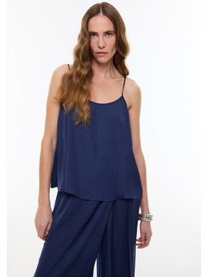 ROMAN Askılı Saten Bluz Lacivert YY013047_015