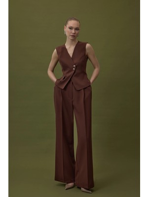 Sateen Sofia Palazzo Pantolon - Kahve